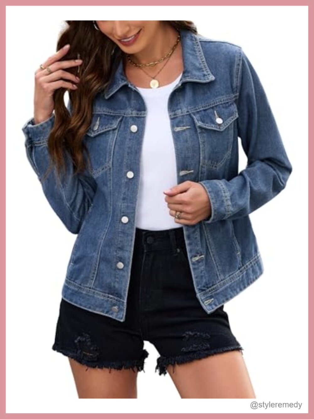 Fitted Cropped Denim Jacket Stretch Button Down Casual Coat with Pockets